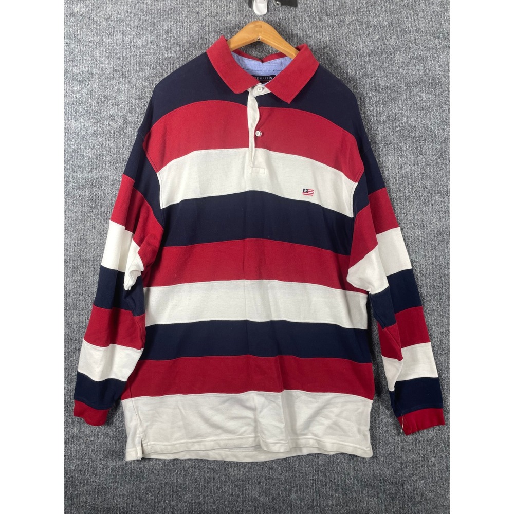 Joe Marlin Shirt Mens XL Red White Blue Striped Rugby Polo USA Flag 4th Of July